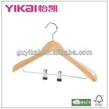 2013 hot sell wooden coat hanger with metal clips